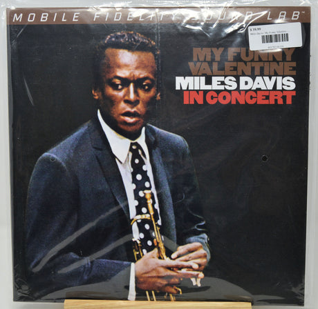 Vinyl record album cover for Miles Davis's 'My Funny Valentine In Concert' on a black background, sealed in plastic shrink wrap with a barcode sticker in the top right.