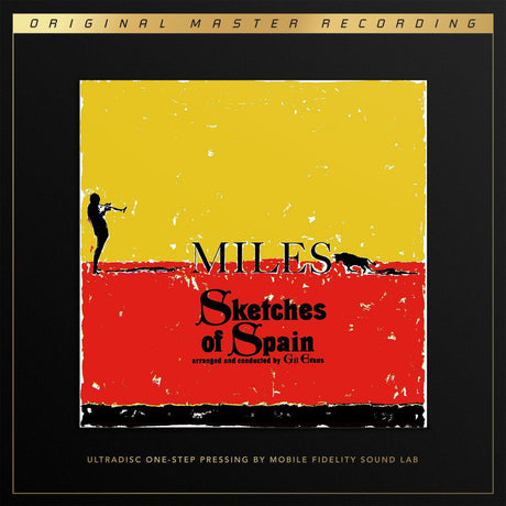 Album cover for 'Sketches of Spain' by Miles Davis with a yellow and red design.
