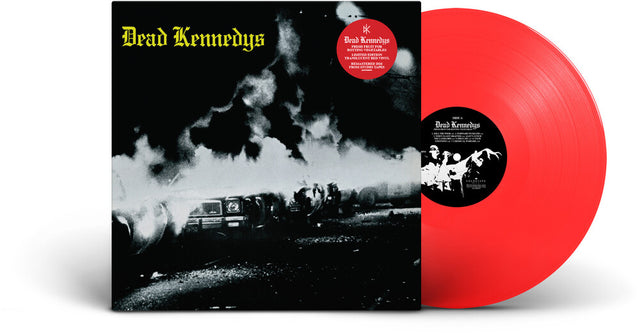 Vinyl record with black and white cover and red disc, featuring the band 'Dead Kennedys'.