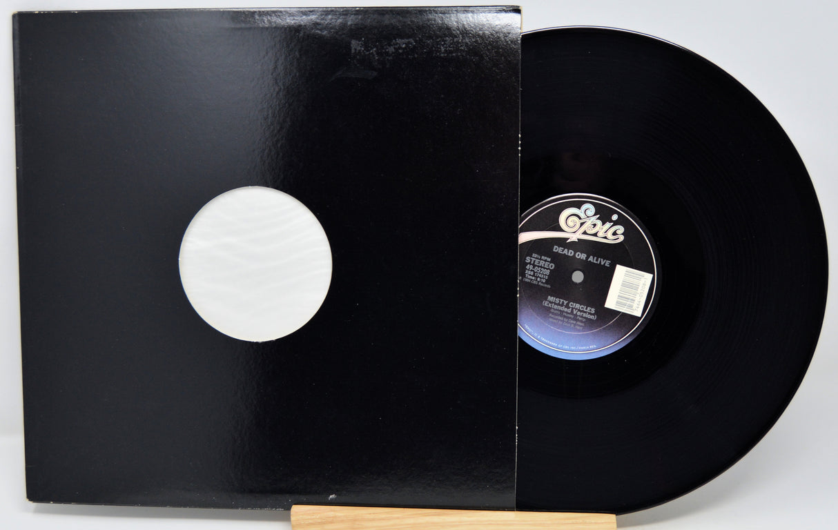 Black vinyl record with a white label on a white background