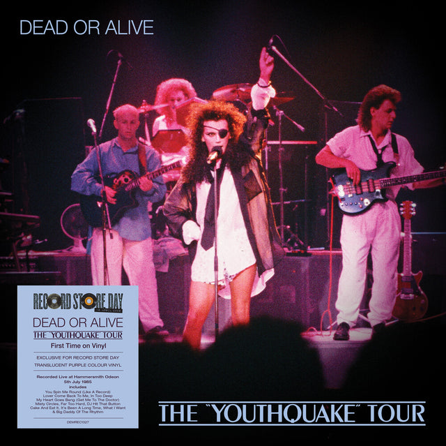 'Dead Or Alive' performing on stage with promotional text for 'The Youthquake Tour' and 'Record Store Day'.