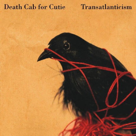 Album cover of 'Transatlanticism' by Death Cab for Cutie featuring a black bird with red string.