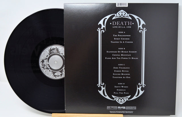 Death Live in L.A. 1998 vinyl LP back cover showing tracklist and black record