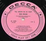 Close-up of Decca record label for Bob Braun's 'Till Death Do Us Part' LP, featuring track listing