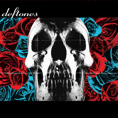 Limited edition vinyl record of Deftones self-titled album with a cover featuring a skull surrounded by red and blue roses.