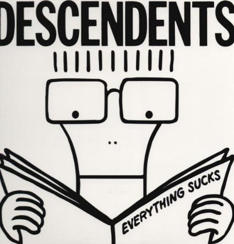 Vinyl record cover with Milo cartoon character reading a book titled 'Everything Sucks' with the word 'DESCENDENTS' above.