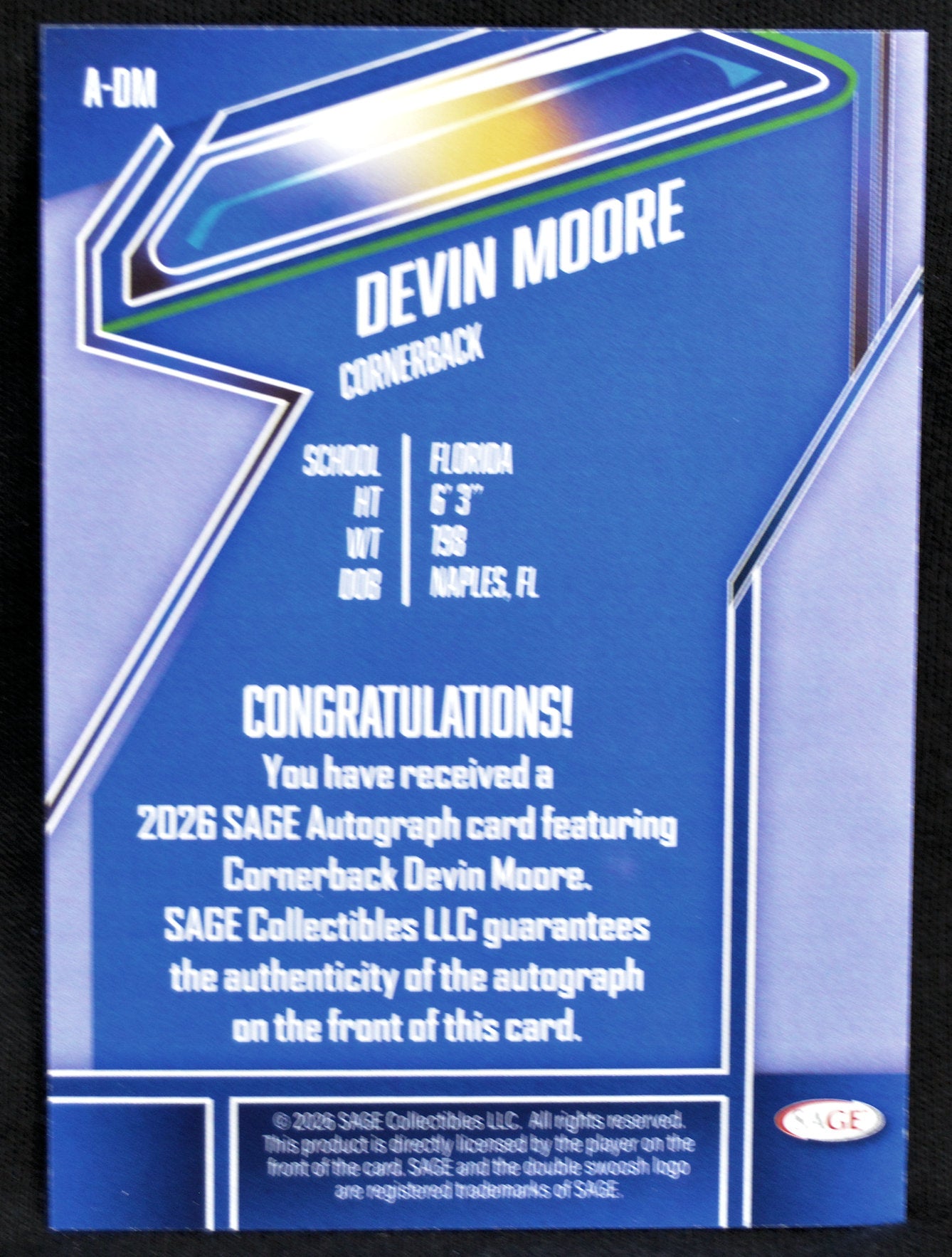 Devin Moore - Autograph 2026 Sage #'d