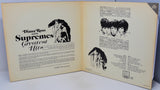 Album cover for 'Diana Ross and the Supremes Greatest Hits' with black and white illustrations and text.