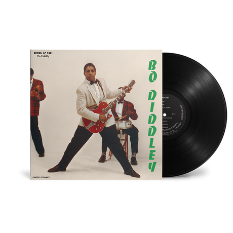 Vinyl record with a cover featuring a musician playing guitar, on a white background.