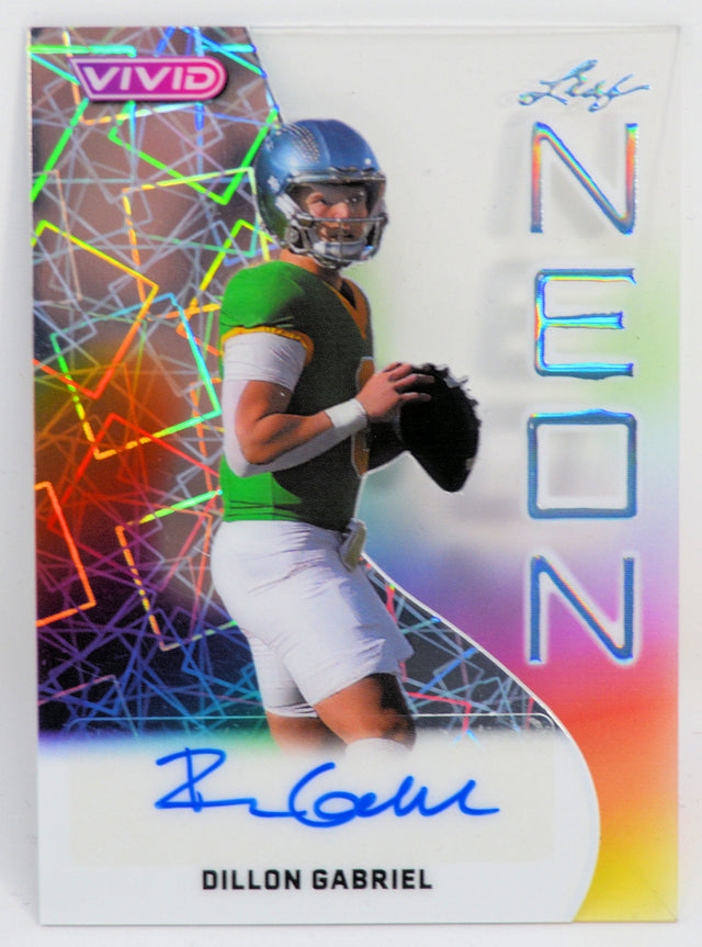 Front of Dillon Gabriel Leaf Vivid Neon autographed football trading card