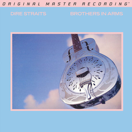 Album cover of 'Brothers in Arms' by Dire Straits with a resonator guitar against a blue sky.