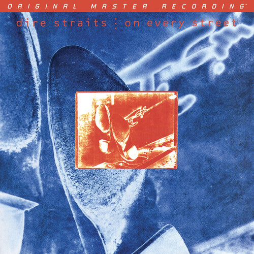 Album cover for 'On Every Street' by Dire Straits with a blue and red design.