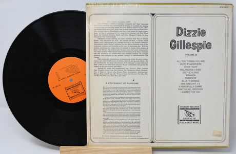 Back cover and vinyl record of Dizzie Gillespie Volume III LP with tracklist and artist information
