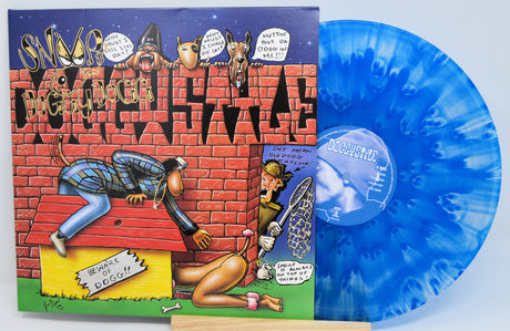 Front cover art of Snoop Doggy Dogg's Doggystyle album with cartoon dog characters and blue vinyl
