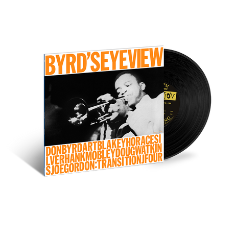 Vinyl record with cover featuring a musician playing trumpet and text 'Byrd's Eye View' on a black background.