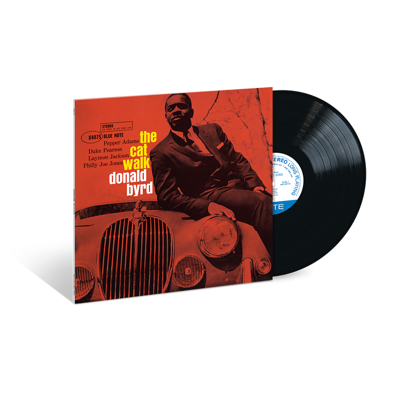 Vinyl record with cover featuring a person sitting on a car, on a white background