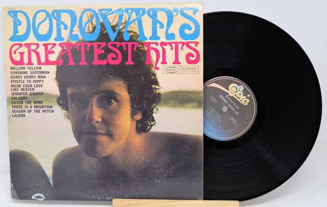 Vinyl record with cover titled 'Donovan's Greatest Hits' on a white background