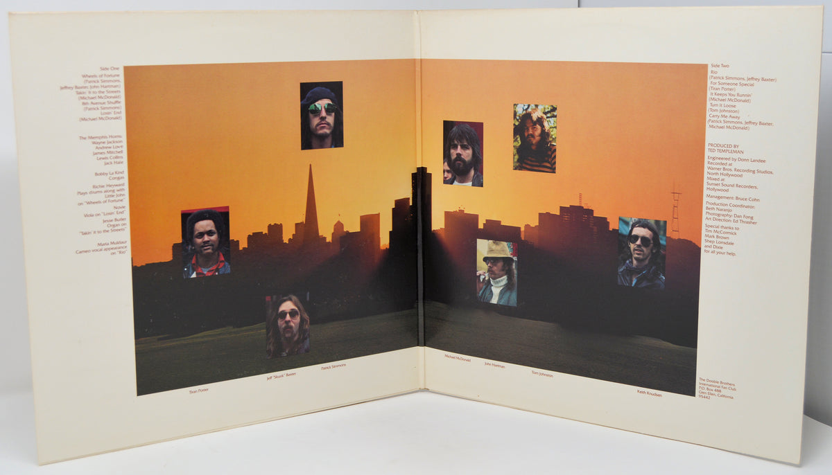 Album cover with a cityscape and portrait of a person against an orange sky