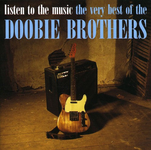 Album cover with a guitar and amplifier against a textured wall, featuring text about the Doobie Brothers.
