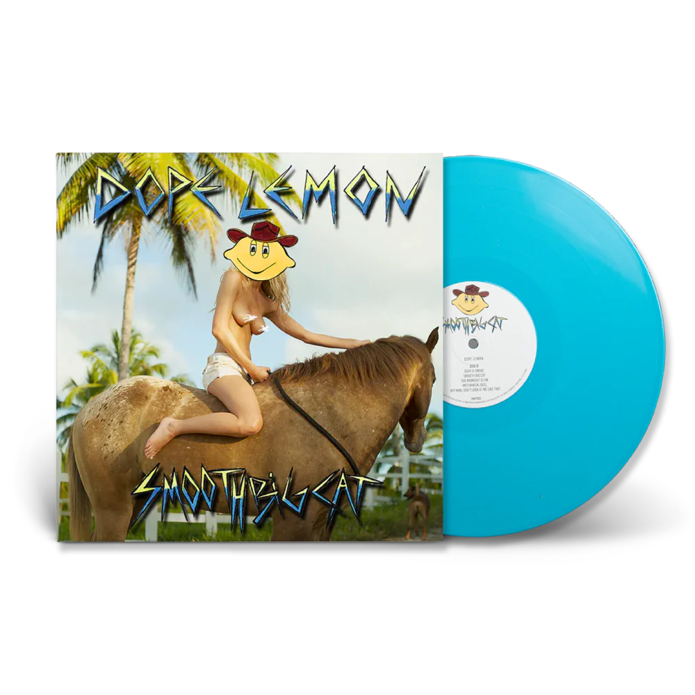 Vinyl record with a person riding a horse and palm trees on the cover