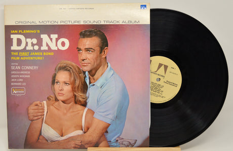 Front cover of Dr. No James Bond soundtrack vinyl featuring Sean Connery and Ursula Andress