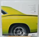 Back cover of Earth Pentastar: In The Style Of Demons vinyl with yellow muscle car artwork