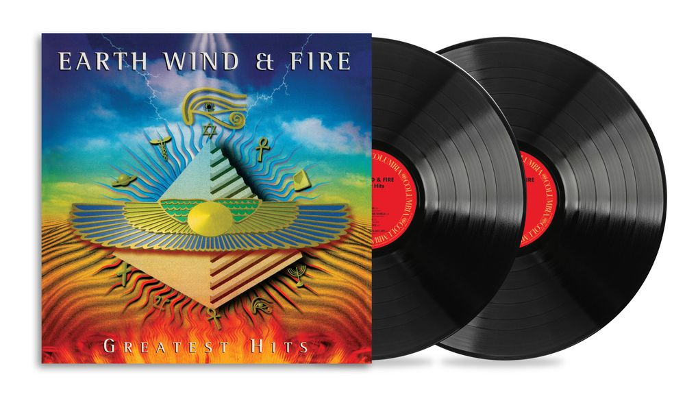 Vinyl records with 'Earth Wind & Fire Greatest Hits' cover