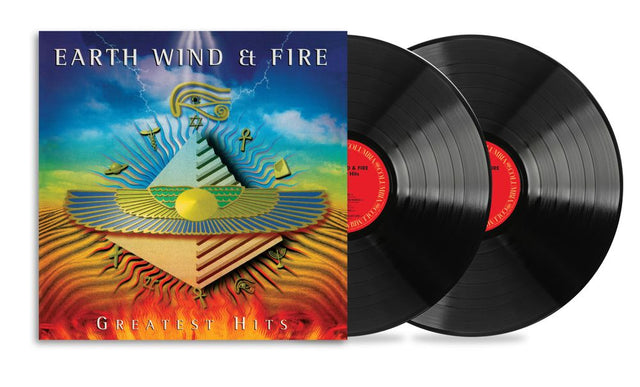 Vinyl records with 'Earth Wind & Fire Greatest Hits' cover