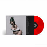 Vinyl record with a red disc and cover featuring a stylized image of a person.