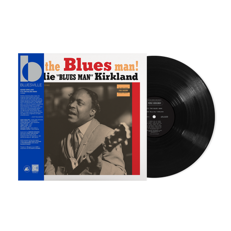 Vinyl record and cover with 'The Blues Man' by 'Bluesville' on a white background