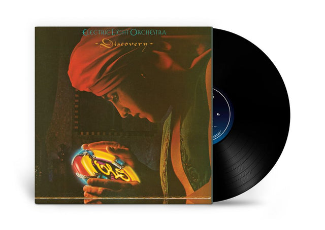 Vinyl record and cover for Electric Light Orchestra's 'Discovery' on a white background