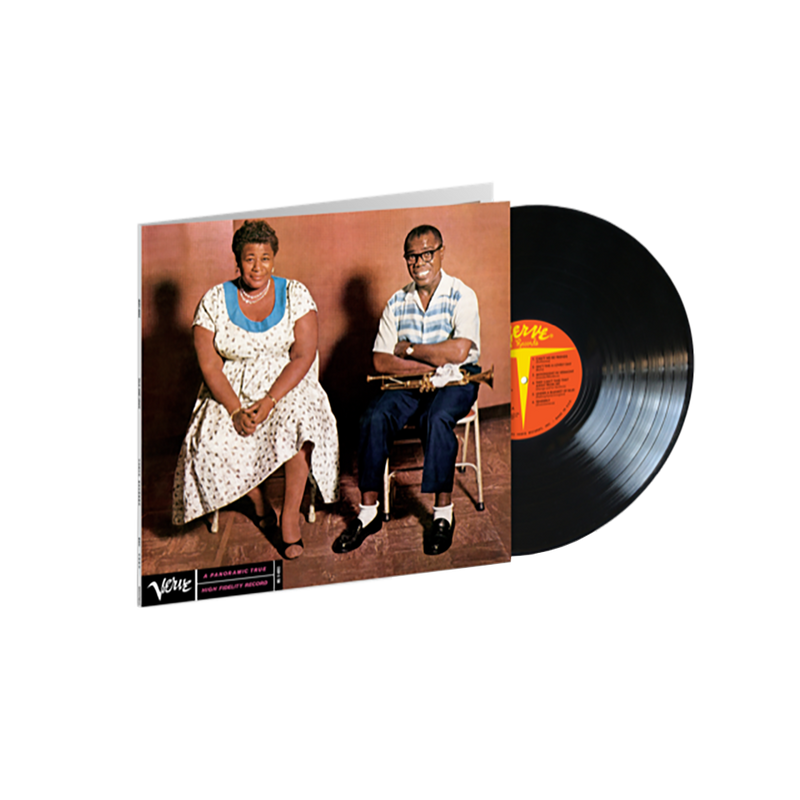 A vinyl record partially pulled from its album jacket, showing a vintage portrait of a seated couple on the cover. The black record is visible behind the jacket against a plain white background.