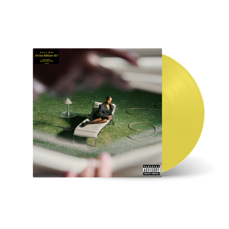 Vinyl record with a person lounging on a grassy area, surrounded by water.