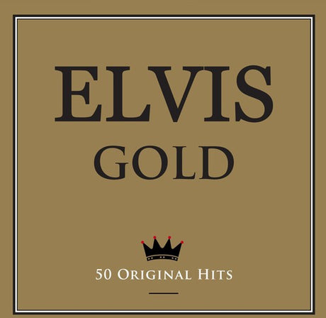 Elvis Gold album cover featuring a gold background and 50 Original Hits text