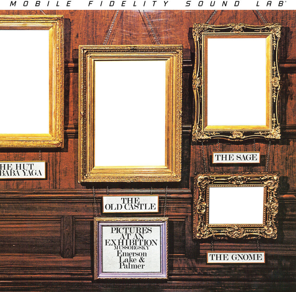 Album cover with gold frames and text on a wooden background, featuring 'Mobile Fidelity Sound Lab'.