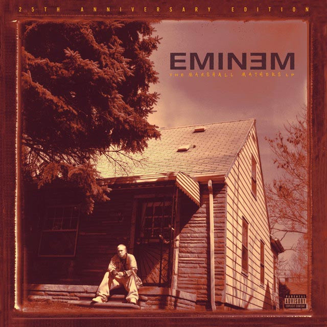 Eminem The Marshall Mathers LP 25th Anniversary Edition album cover showing Eminem sitting on house porch