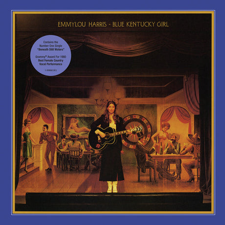 Album cover of 'Blue Kentucky Girl' by Emmylou Harris with a stylized scene and text.