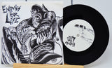 Vinyl record with a black and white illustration on the cover