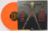 Back cover and bright orange vinyl of Energy Invasions of the Mind with scarecrow illustration