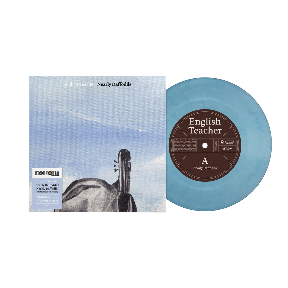 Vinyl record and cover with 'English Teacher' and 'Nearly Daffodils' on a white background
