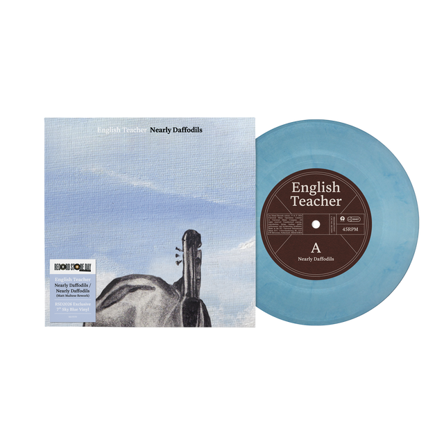 Vinyl record and cover with 'English Teacher' and 'Nearly Daffodils' on a white background