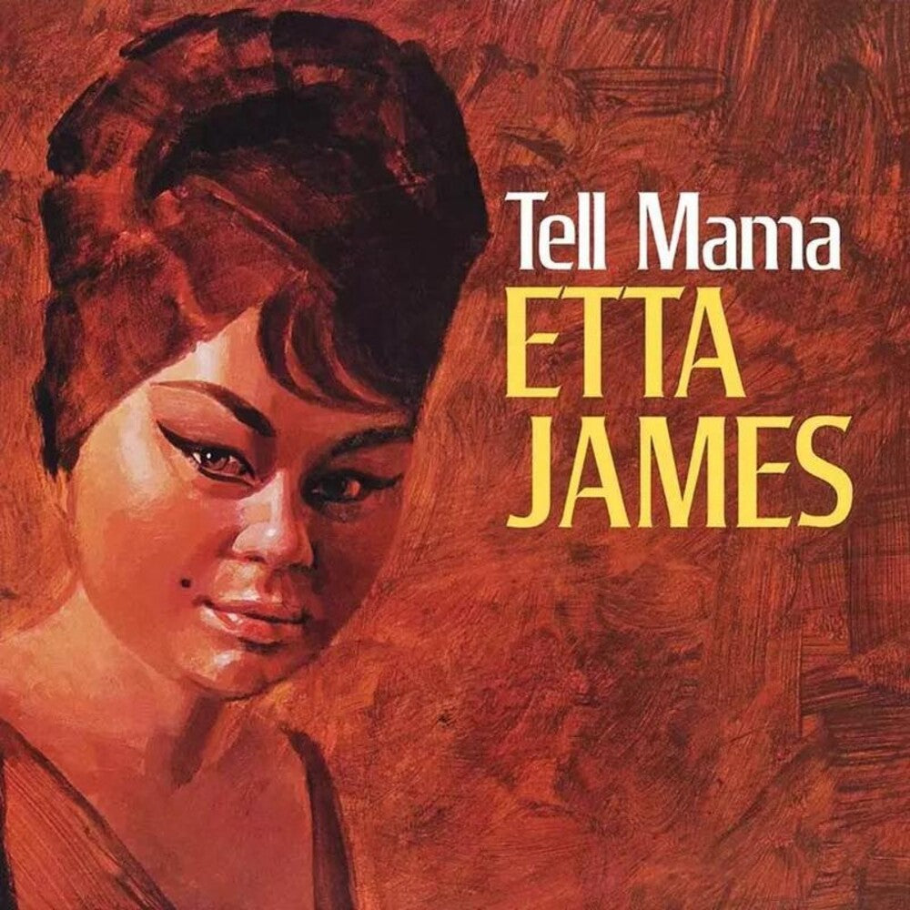 Album cover of 'Tell Mama' by Etta James with a stylized portrait and textured background.