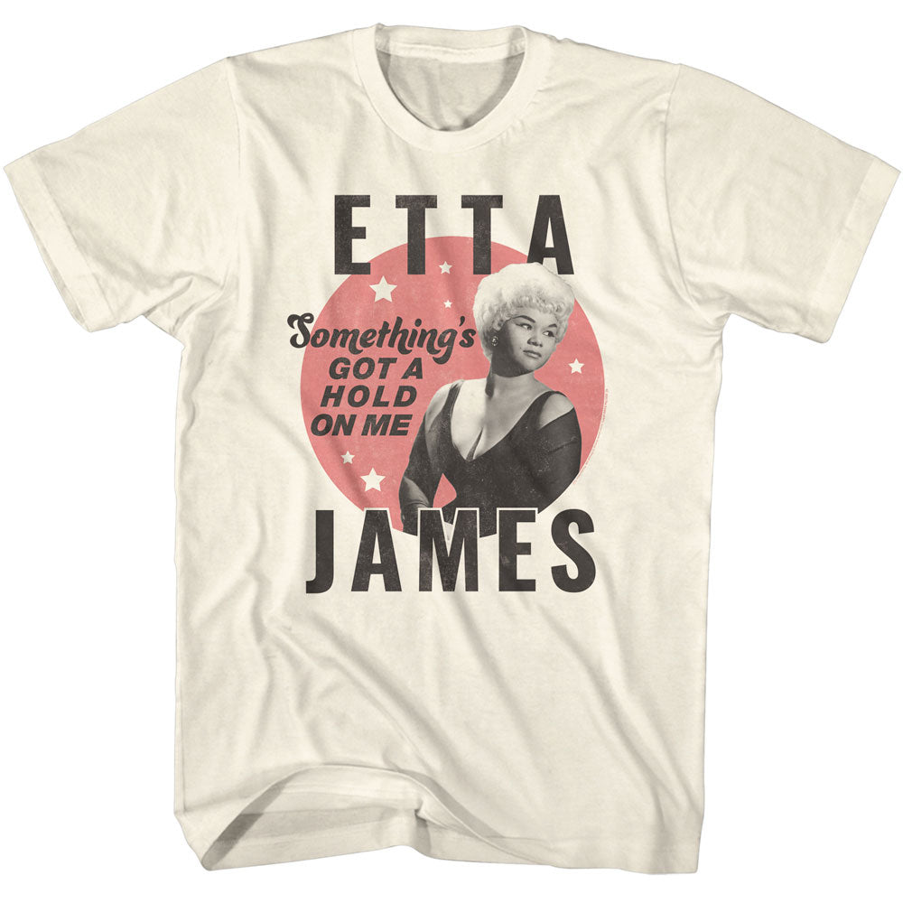 Retro Etta James t-shirt featuring a portrait and 'Something's Got a Hold on Me' design