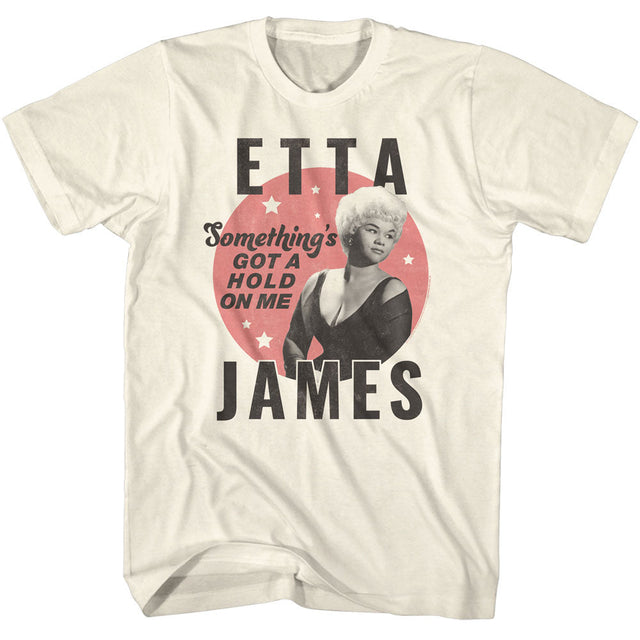 Retro Etta James t-shirt featuring a portrait and 'Something's Got a Hold on Me' design