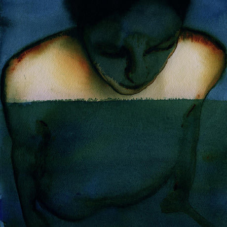 Watercolor painting of a person partially submerged in water, with expressive lighting on the shoulders