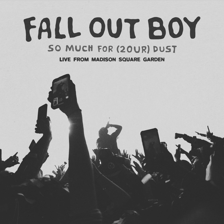 Vinyl record cover with a black and white concert photo with 'Fall Out Boy' text overlay