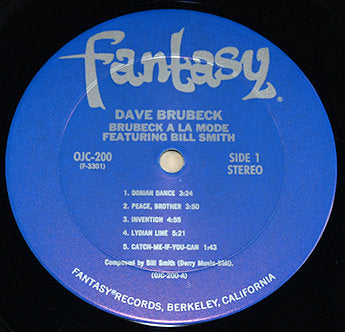 Blue Fantasy Records label of Brubeck à la Mode LP by Dave Brubeck featuring Bill Smith
