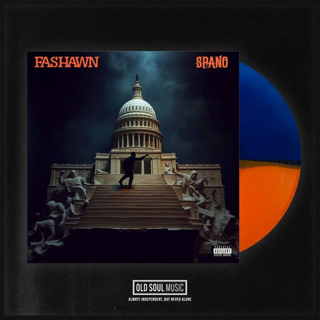 Vinyl record with a cover featuring a person on steps leading to the capital building, with 'Fashawn' and 'Spano' text.