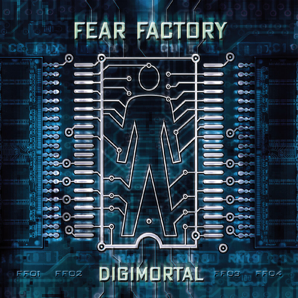 Album cover for 'Digimortal' by Fear Factory with electronic circuit design.