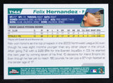 Backside of Felix Hernandez 2004 Topps Chrome rookie card with stats and prospect highlights